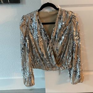 Sequin Sparkle Wrap Top